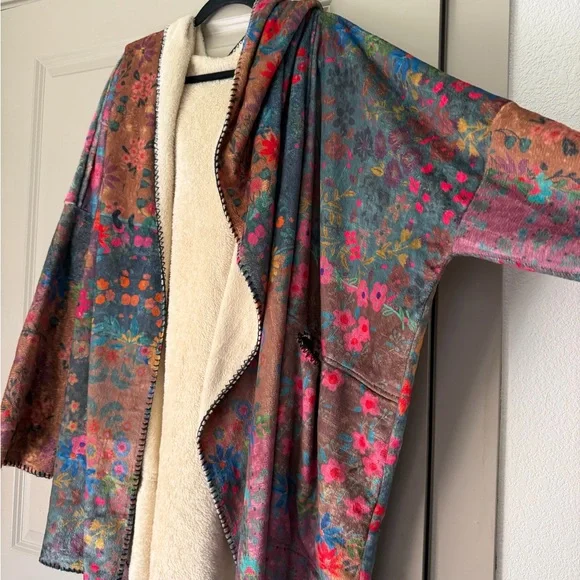 Natural Life Cozy Blanket Kimono Cardigan Vintage Rose Patchwork - Picture 5 of 13